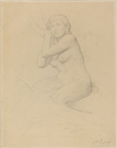Naken kvinne sitter