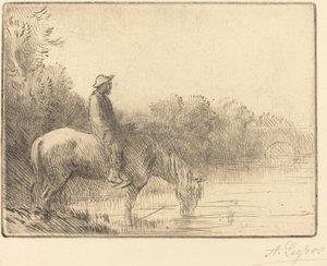 Fording a River (Le gue)norwegian av Alphonse Legros