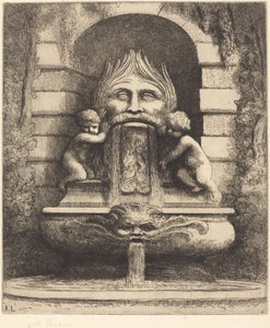 Fontene: Grotesque, Children and Basin Une Fountaine: Masque, enfants et bassin. av Alphonse Legros