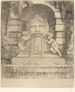 Fontene: Grotesque, Children and Basin Une Fountaine: Masque, enfants et bassin. av Alphonse Legros