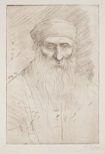Hodet til en mann med langt skjegg. av Alphonse Legros