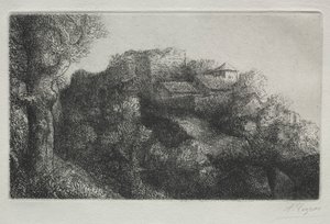 Landskap (med bygninger) av Alphonse Legros