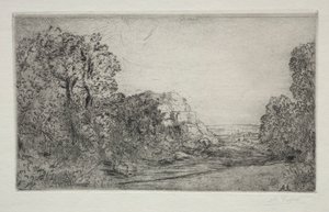 Landskap: Soloppgang. av Alphonse Legros