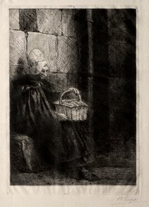 Landskap i nærheten av Boulogne, kalt Woman with a Basket av Alphonse Legros