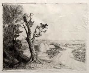 Landskap med stråstakker av Alphonse Legros