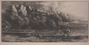 Landskap med båt (etsing) av Alphonse Legros