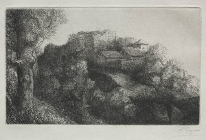 Landskap med bygninger. av Alphonse Legros