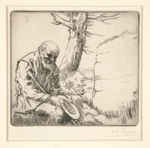 Mendiant, sønn Chapeau a la Main (tigger med hatten i hendene) av Alphonse Legros