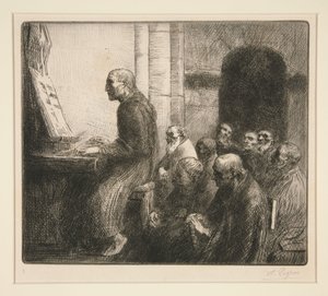 Munk som spiller orgel i en kirke av Alphonse Legros
