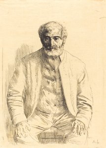 Gammel mann sittende Vieillard assis. av Alphonse Legros