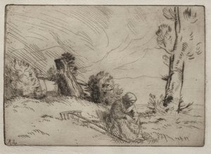 Bondekvinne som sitter nær en hekk av Alphonse Legros