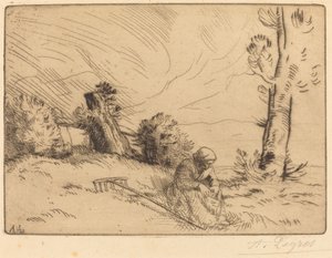 Bondekvinne som sitter nær en hekk av Alphonse Legros