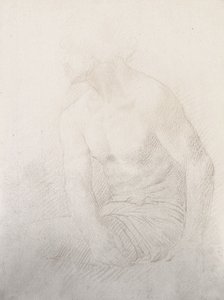 Sittende mann naken (brunt kritt på papir) av Alphonse Legros
