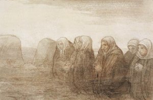 Seks bondekoner i bønn på en høstmark av Alphonse Legros
