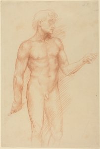 Studie av en mannlig figur som holder en stav bak ryggen av Alphonse Legros