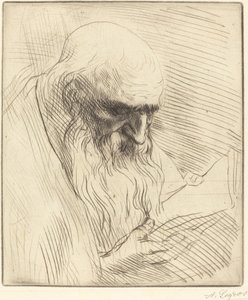 Studie av hodet til en mann som leser Etude de tete d'homme lisant. av Alphonse Legros