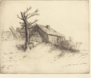 Halmtak hytte Chaumiere. av Alphonse Legros