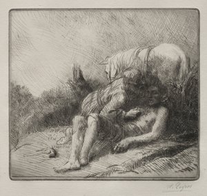 Den barmhjertige samaritan. av Alphonse Legros