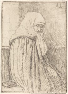 Ung bonde sitter i en kirke av Alphonse Legros