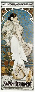 En plakat for Sarah Bernhardts Farewell American Tour av Alphonse Marie Mucha