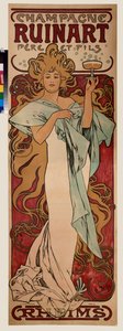 Reklameplakat for Ruinart champagne. Plakat av Alfons Maria Mucha (Alphonse Marie Mucha av Alphonse Marie Mucha