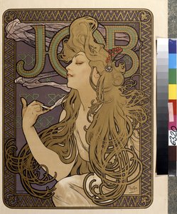 Reklameplakat for ""Job"" silkepapir. Kunstverk av Alfons Maria Mucha (Alphonse Marie Mucha av Alphonse Marie Mucha