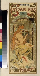 Reklameplakat for trykkeriet ""Cassan Fils, luksus, kunstnerisk og kommersiell trykking"" i Toulouse. Plakat av Alfons Maria Mucha (Alphonse Marie Mucha av Alphonse Marie Mucha