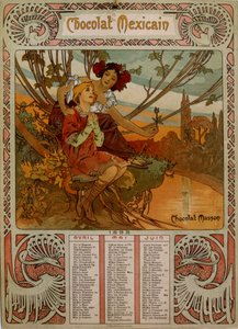 Chocolate Masson-kalender illustrert av Mucha (1860 – 1939). en tsjekkisk jugendmaler av Alphonse Mucha