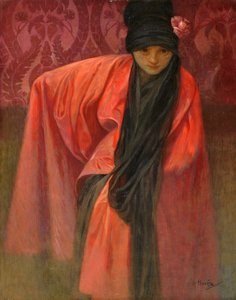 Pike i rødt par Mucha, Alfons Marie (1860-1939), ca. 1914 - Tempera på lerret, 60,5x47 - Privat samling av Alphonse Mucha