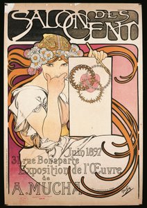 Plakat som reklamerer for utstillingen til A. Mucha på Salon des Cent av Alphonse Marie Mucha