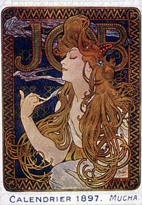 Plakat av papirfabrikker Job i Toulouse laget av maleren Mucha. 1897.