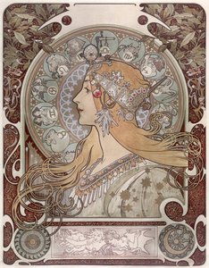 Zodiac - Alfons Marie Mucha (1860-1939). Fargelitografi av Alphonse Mucha
