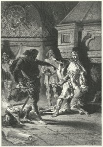 Clovis I påtvinger hans testamente som konge av frankerne (gravering) av Alphonse Marie de (after) Neuville