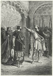 Hugh Capet, kongen av frankerne, og den opprørske grev Adalbert av Perigord, 987 (gravering)