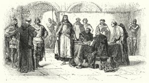 Proklamasjon av katolisisme som religionen til det gotiske riket i Spania ved det tredje rådet i Toledo, 589 (gravering)