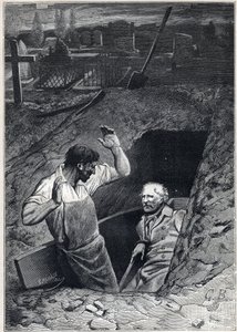 En oppstandelse er nesten like skremmende som en død: Fauchevent og Jean Valjean - Illustrasjon av Alphonse de Neuville (1836-1885) for "Les miserables - Second part: Cosette" av Victor Hugo (1802-1885) 1862 av Alphonse Marie de Neuville