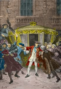 Attentatforsøk av Robert Francois Damiens mot Louis I av Alphonse Marie de Neuville