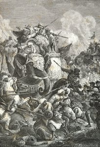 Døden til Arcate Anaverdi Khan i slaget ved Ambour, den karnatiske krigen av Alphonse Marie de Neuville