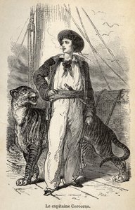 Illustrasjon av "" Wonderful but authentic Adventures of Captain Corcoran"" av Alfred Assollant, illustrert med 25 vignetter tegnet på tre av A. de Neuville, Librairie Hachette et Cie i Paris av Alphonse Marie de Neuville