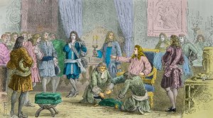 Ludvig XIVs oppstand i nærvær av hoffmennene (gravering) av Alphonse Marie de Neuville