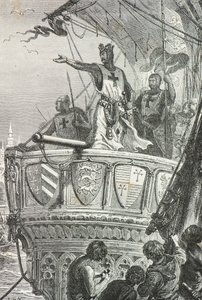 Rikard Løvehjerte forlater Det hellige land i 1192 (gravering) av Alphonse Marie de Neuville