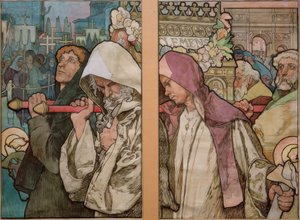 A. Mucha, vindu til St. Vitus i Praha / papp 1931 av Alphonse Mucha
