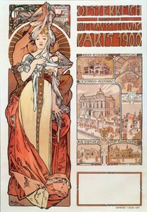 Reklameplakat av Alphonse Mucha (1860-1939) for Østerrike representert på verdensutstillingen i Paris 1900 - Dim 68x98,5 cm Reklameplakat av Alphonse Mucha for "" Austria"" på utstillingen