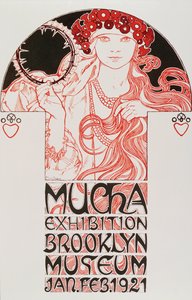 Reklameplakat av Alphonse Mucha (1860-1939) for "Mucha Exhibition, Brooklyn Museum", 1921 - Reklameplakat av Alphonse Mucha for Mucha-utstillingen på Brooklyn museum i New York, 1921 Dim