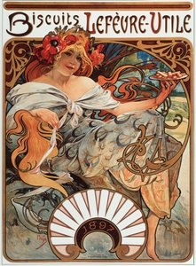 Reklameplakat av Alphonse Mucha (1860-1939) for kjeksene "" Lefevre-Utile", 1897 - Reklameplakat av Alphonse Mucha for Lefevre Utile kjeks, 1897 Dim 44x61 cm - Privat samling
