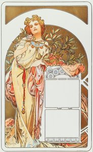Reklameplakat av Alphonse Mucha (1860-1939) for kalenderen 1898 - Dim 31x51 cm Reklameplakat av Alphonse Mucha for kalender, 1898 - Privat samling