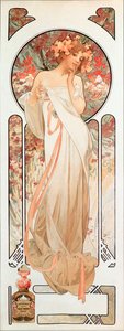 Reklameplakat av Alphonse Mucha (1860-1939) for duften "Sylvanis essence" 1899 - Dim 21x61 cm Reklameplakat av Alphonse Mucha for parfymen "" Sylvanis essence "" 1899 - Privat kol.