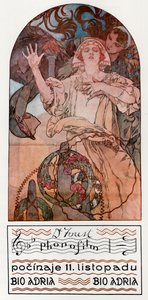 DeForest Phonofilm. Presentasjon av en av de første musikalske lydfilmene ved Adria i Praha, 1927 av Alphonse Mucha