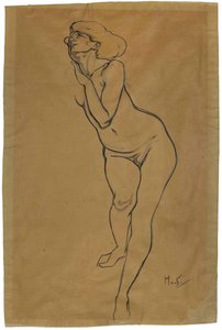 Naken kvinne stående. av Alphonse Mucha