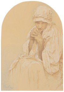 Portrett av Jaroslava, kunstnerens datter, ca. 1924. av Alphonse Mucha